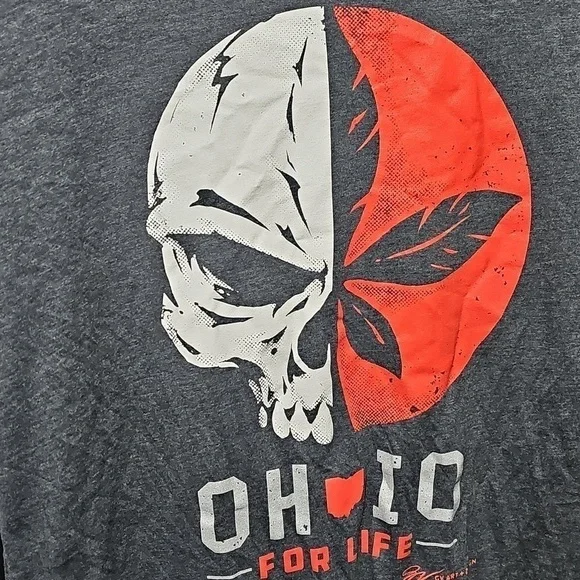 Ohio For Life Graphic Tee Shirt Ohio State Buckeyes Inspired Gray and Red Large - Picture 2 of 5